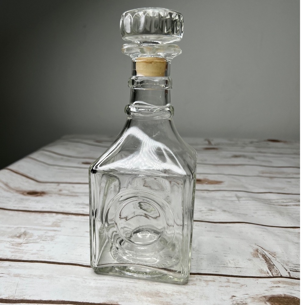Vintage MCM‎ I.W. Harper Liquor Decanter Clear Glass Square Embossed OS